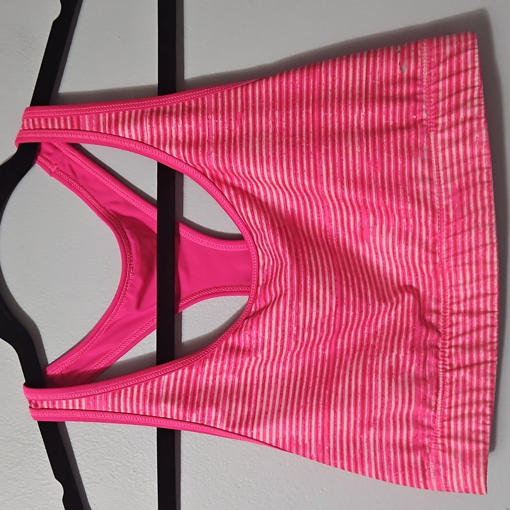 Reversible Pull Over Wire Free Pad Free Pink Striped Sports Bra Size S/M